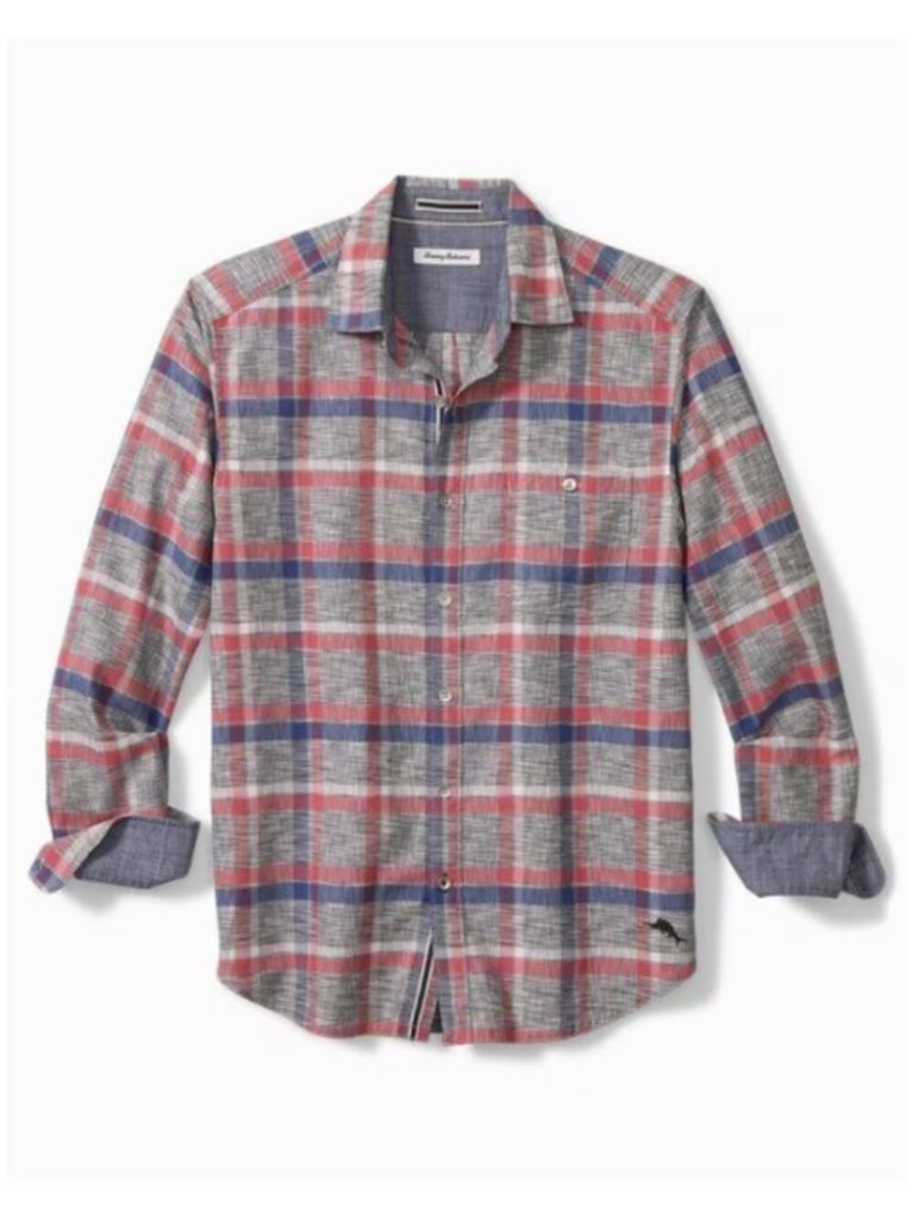 Tommy Bahama Canyon Beach Flannel Plaid Shirt Mens 2XLT Pink Blue Tencel Blend